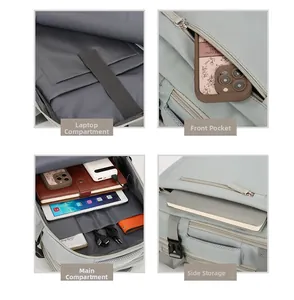 Detail view of laptop pocket and main compartment storage in the green travel backpack