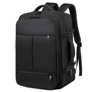 Black waterproof business laptop backpack with multiple zipper compartments and buckles
