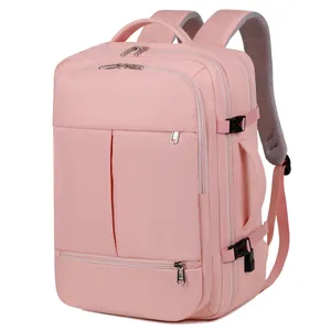 Pink multipurpose laptop backpack for business travel with breathable straps