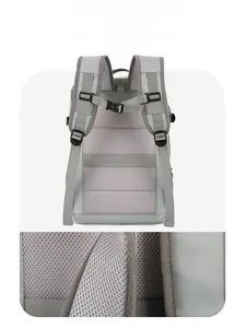 Breathable mesh back padding and ergonomic S-shaped shoulder straps on travel backpack