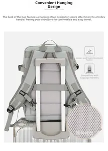 Detail of travel backpack with luggage strap and breathable honeycomb mesh back panel