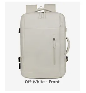 Front view of cream multifunctional business travel backpack with waterproof fabric