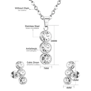 Detail view of stainless steel jewelry set dimensions for necklace pendant and earrings