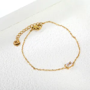 Minimalist gold stainless steel chain bracelet featuring a rectangular zircon stone inlay