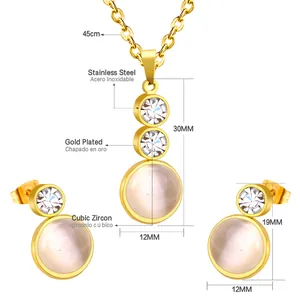 Spécifications de taille pour ensemble bijoux acier inoxydable plaqué or et opale