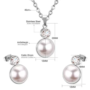 Détail de l'ensemble bijoux hypoallergénique en acier inoxydable avec opale et zircon