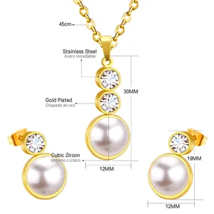 Parure de bijoux en acier inoxydable doré avec collier et boucles d'oreilles