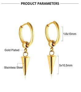 Detailed product parameters of gold plated stainless steel hoop earrings with spike charms