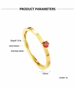 Tabella taglie per anello in acciaio inossidabile dorato con pietra rossa 3,5mm