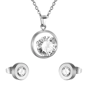 Conjunto de joyas minimalista de acero inoxidable con collar de circón y pendientes a juego
