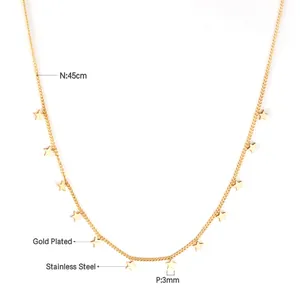 Detail of 45cm gold-plated stainless steel chain necklace with 3mm star pendants
