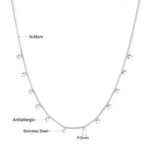 Macro detail of 45cm stainless steel necklace featuring small 3mm star pendants