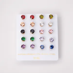 Set of 10 pairs of 316L hypoallergenic stainless steel round cubic zirconia stud earrings