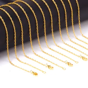 Set mit zehn 2 mm vergoldeten Edelstahl-Kordelketten mit Karabinerverschluss