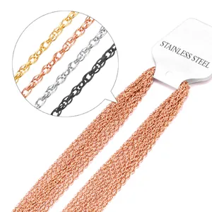 2mm Edelstahl-Halsketten in Gold, Silber und Schwarz auf Displaykarten präsentiert