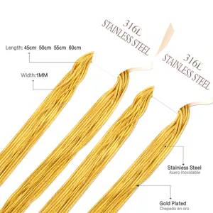 Details van 1mm gouden slangenkettingen in 316L roestvrij staal met diverse lengtes
