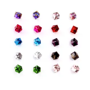 Vibrant multi-color geometric crystal beads set with faceted cube glass for DIY jewelry