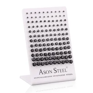 Set of hypoallergenic stainless steel black cubic zirconia stud earrings in various sizes