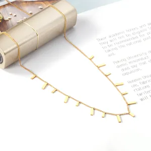 Minimalist gold stainless steel necklace with multiple rectangular vertical bar pendants
