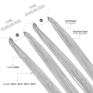 Detalle de cadenas tejidas de acero inoxidable 316L de 2mm hipoalergénicas en plata