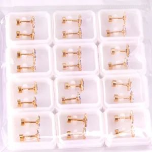 Set van 12 paar gouden titanium stalen oorknopjes met kleurrijke stervormige strasstenen