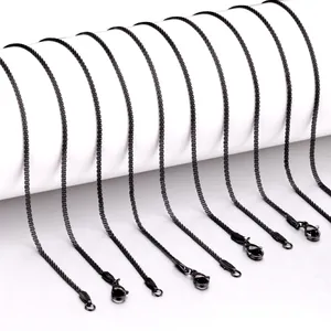 Vista detallada de cadenas de eslabones de acero inoxidable negro de 2mm con cierre de langosta