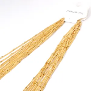 Detail van 2mm gouden roestvrijstalen meerlaagse kralenkettingen voor sieraden