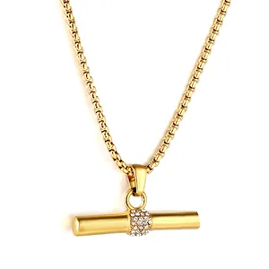 Mode Roestvrij Staal Cilinder Hanger Halsketting Voor Vrouwen Verguld Zirkonia Geometrische Staaf Ketting Luxe Sieraden