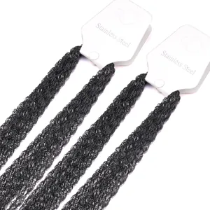 Bulk 2mm black stainless steel twist chain necklaces displayed on white cards