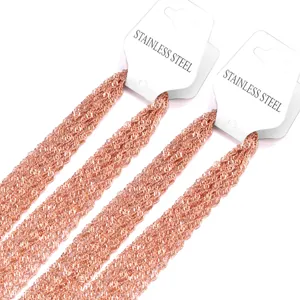 Set of ten 2mm rose gold stainless steel necklaces with polished metal texture
