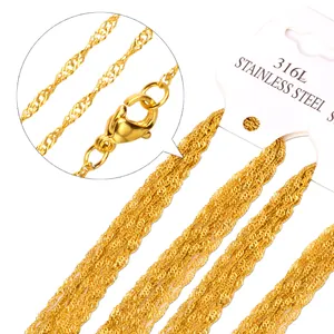 Lot de colliers en acier inoxydable 316L doré de 2 mm avec détails de fermoir mousqueton
