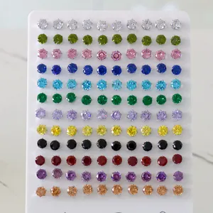 Detail showing 120pcs set of colorful round cubic zirconia studs in claw settings