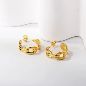 Elegant gold chain link hoop earrings for women with a polished metallic finish