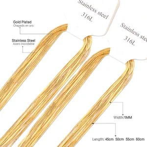 Makro-Detail von 1mm vergoldeten 316L Edelstahl-Schlangenkette-Halsketten