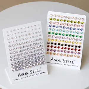 Hypoallergenic Stainless Steel Stud Earrings Assorted Geometric Round Square Heart Star Cubic Zirconia Multi Color Women Jewelry