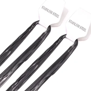 1mm schwarze Edelstahl S-Gliederketten Halsketten auf weißen Displaykarten Set
