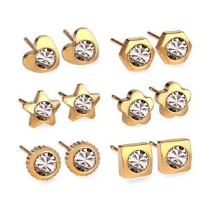Edelstahl Ohrstecker Für Damen Herz Stern Geometrisch Blume Strass Gold Stahlfarbe Mode Schmuck Geschenk
