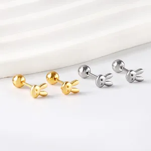 Cute Rabbit Bunny Head Stud Earrings Stainless Steel Gold Silver Plated Screw Back Earring Post For Women Fashion Jewelry