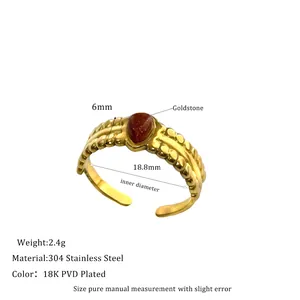 Detail of water drop goldstone ring in 18K PVD gold plated stainless steel