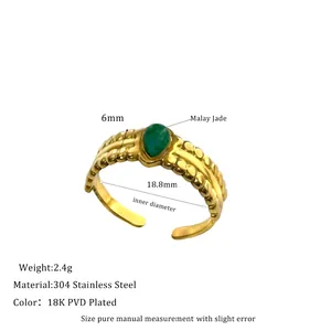 Detailed specs of the 18K gold plated stainless steel ring with green malachite stone