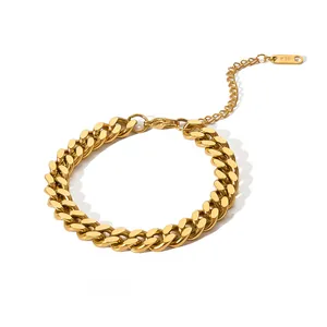 18K gold plated titanium steel cuban link bracelet with lobster clasp and K18 tag