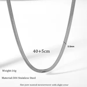 Collana piatta a serpente argento 5mm in acciaio inox 304 con dettagli 40+5cm