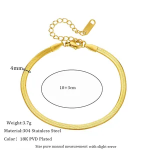 Dettagli del bracciale a catena a serpente da 4mm in acciaio inossidabile dorato con chiusura
