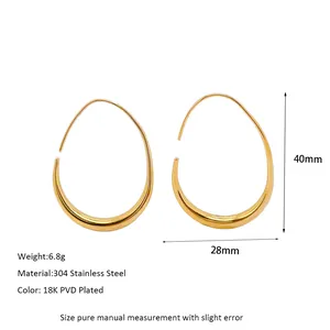 Detailed specs of teardrop hollow earrings in 18K gold plated stainless steel