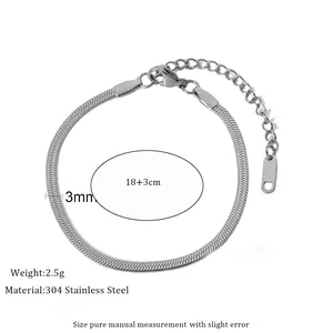 Dettaglio del bracciale a catena piatta in acciaio inox 304 da 3mm con estensione di 18cm