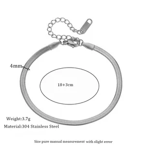 Dettaglio del bracciale a catena piatta da 4mm in acciaio inossidabile 304 argento