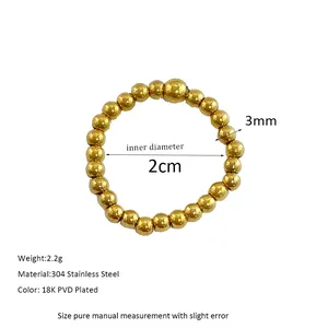 Detailed view of 18K gold plated stainless steel beaded ring with 2cm inner diameter