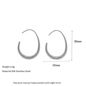 Detailed specs of hollow teardrop earrings in 304 stainless steel measuring 30mm x 22mm