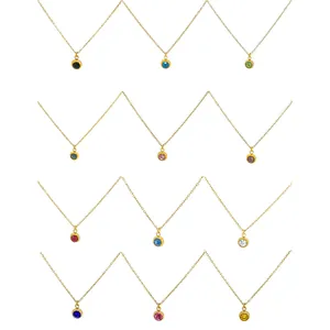 18K vergoldete Halsketten-Set mit 12 bunten Geburtsstein-Anhängern in klassischem Rund-Design