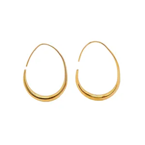 Polished 18K gold plated teardrop hollow oval earrings in minimalist French style